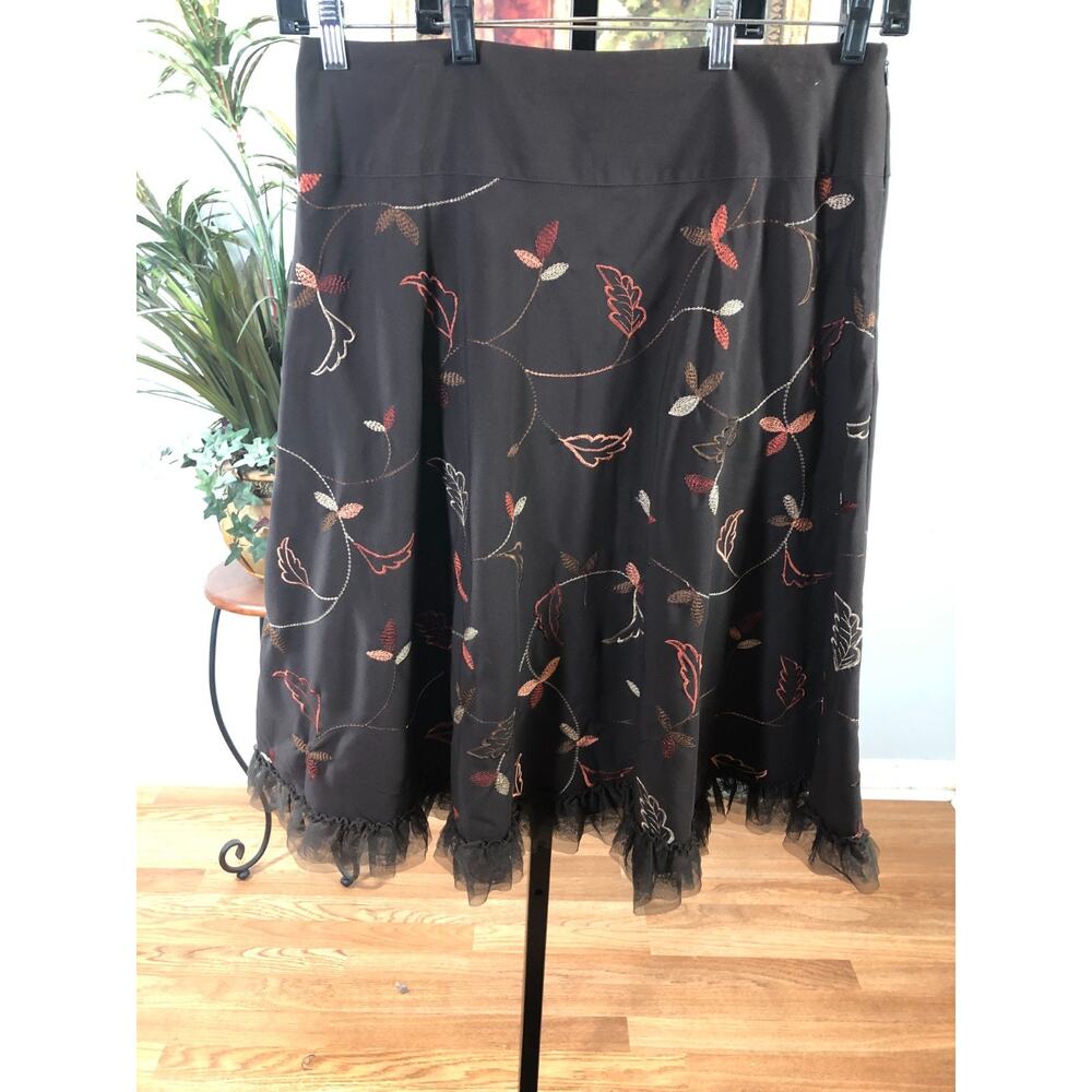 S.L.B. Mini Skirt Women's Size 12 Black Embroidery Floral Bohemian Fairycore